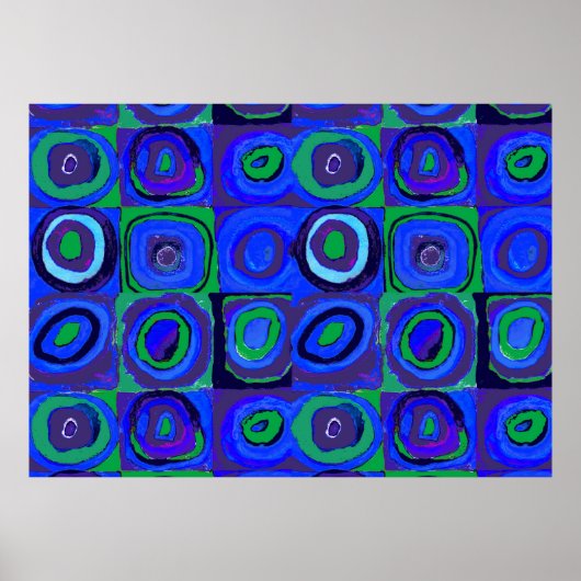 Farbstudies Quadrate Squares Blue Circles Poster (Voorkant)
