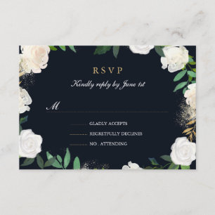 Fard à joues feuille florale Navy or mariage RSVP