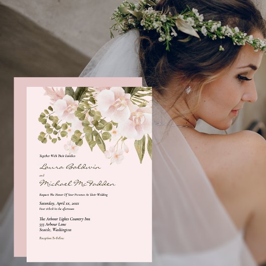 Fard Rose, Vert, Élégant Invitation de Mariage de