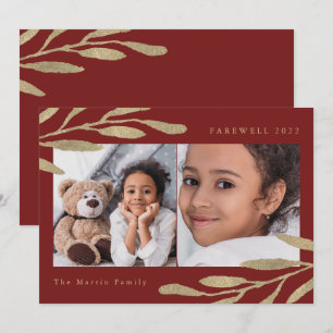 Farewell 2022 Faux Gold Botanical Two Photo Red Feestdagenkaart