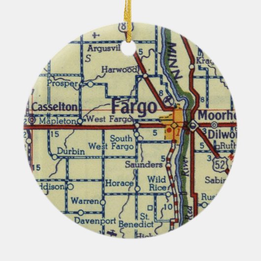 Fargo ND Old Map Keramisch Ornament (Achterkant)