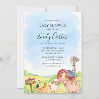 Farm Animal Baby Shower Invitation Kaart