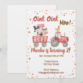 Farm Animal Barnyard Second Birthday Invitation (Devant / Derrière)