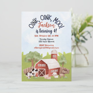 Farm Animal Barnyard Second Birthday Invitation Kaart