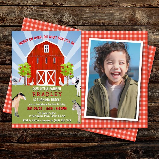 Farm Animals 3rd Birthday Invitation Foto Kaart
