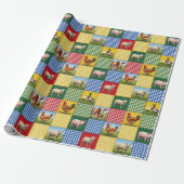 Farm Animals and Gingham Patchwork Quilt Cadeaupapier (Uitgerold)