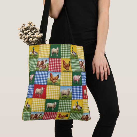 Farm Animals and Gingham Patchwork Quilt Draagtas (Dichtbij)