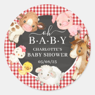 Farm Animals Baby shower Favor Classic Round Stick Ronde Sticker