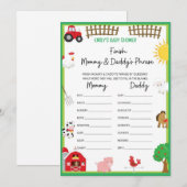 Farm Animals Baby shower Game Size Invitation Kaart (Voorkant / Achterkant)