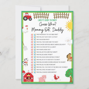 Farm Animals Baby shower Game Size Invitation Kaart