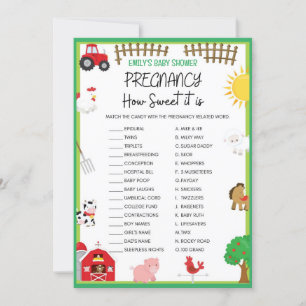 Farm Animals Baby shower Game Size Invitation Kaart