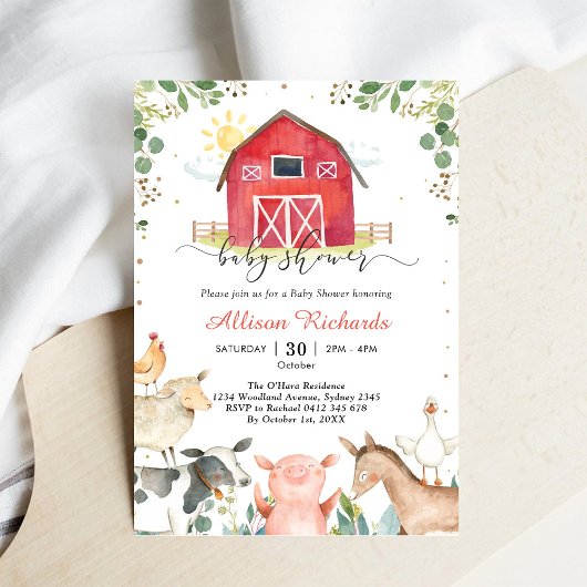 Farm Animals Baby Shower Invitation Kaart