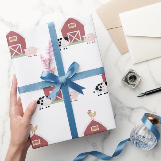 Farm Animals & Barn Pattern White Cadeaupapier (Geschenken)