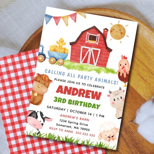 Farm Animals Barnyard Bash Ranch Birthday Party Kaart