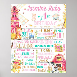 Farm Animals Barnyard First Birthday-teken Poster