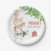 Farm Animals Barnyard Party Greenery Boy Birthday Papieren Bordje (Voorkant)