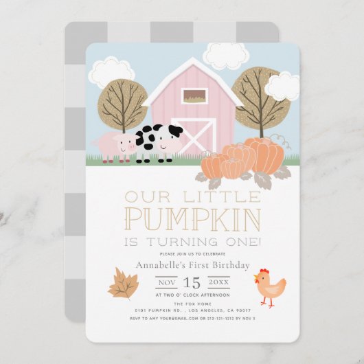 Farm Animals Barnyard Pumpkin Patch 1st Birthday Kaart (Voorkant / Achterkant)
