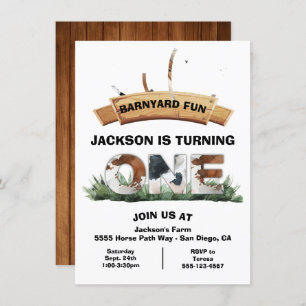 Farm Animals Barnyard Rustic Sign Birthday Party Kaart