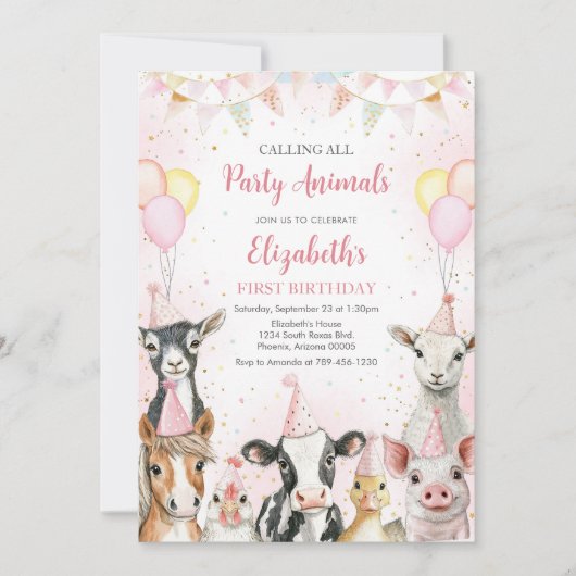 Farm Animals Birthday Invitation (Devant)