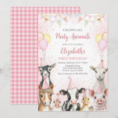 Farm Animals Birthday Invitation (Devant / Derrière)