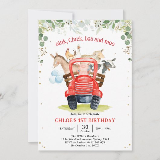 Farm Animals Birthday Invitation (Devant)