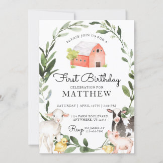 Farm Animals Birthday Invitation for a Boy Kaart