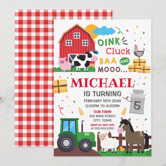 Farm animals Birthday kid Invitation Kaart (Voorkant / Achterkant)