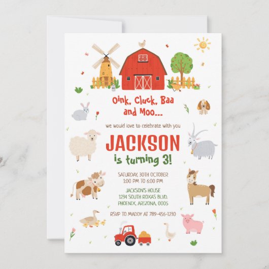 Farm Animals Boy Birthday Invitation (Devant)