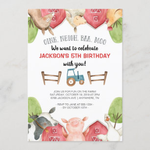 Farm Animals Boy Birthday Invitation Kaart