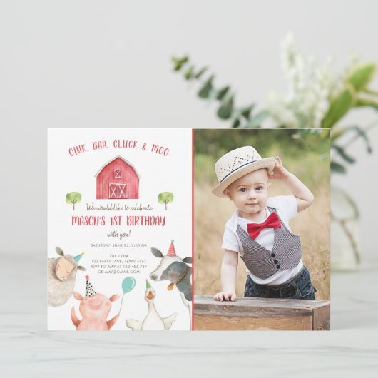 Farm Animals Boy Red Gingham Barnyard Birthday Kaart (Staand voorkant)
