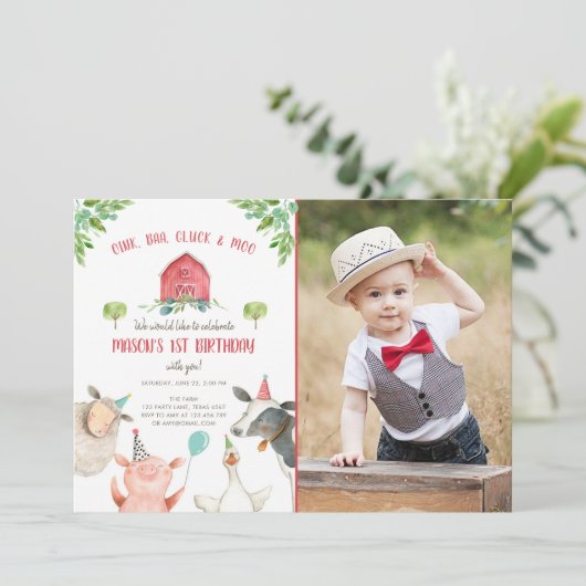 Farm Animals Boy Red Gingham Barnyard Birthday Kaart (Staand voorkant)