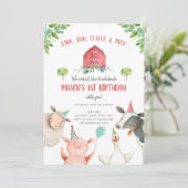 Farm Animals Boy Red Gingham Barnyard Birthday Kaart (Staand voorkant)