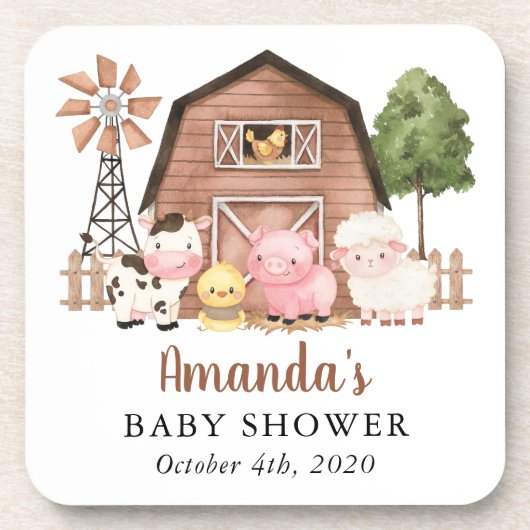 Farm Animals, Cute Animals, Barn, Baby Shower Bier Onderzetter (Voorkant)