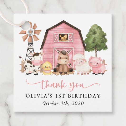 Farm Animals, Cute Animals, Barn, First Birthday Bedankjes Labels (Voorkant)