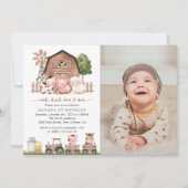 Farm Animals, Cute Animals, Barn, First Birthday Kaart (Voorkant)