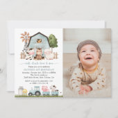 Farm Animals, Cute Animals, Barn, First Birthday Kaart (Voorkant)