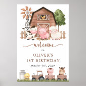Farm Animals, Cute Animals, First Birthday Welcome Poster (Voorkant)
