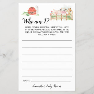 Farm Animals die ik Baby shower Game Kaart
