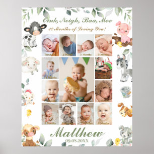 Farm Animals First Year Foto Collage Milestone P Poster