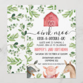 Farm Animals Foliage 2e verjaardag uitnodiging (Voorkant / Achterkant)