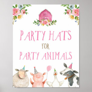 Farm Animals Girl Birthday Pink Poster