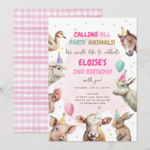 Farm Animals Girl Calling Party Animals Birthday I Kaart