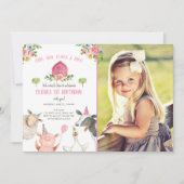 Farm Animals Girl Pink Gingham Barnyard Birthday Kaart (Voorkant)