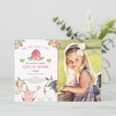 Farm Animals Girl Pink Gingham Barnyard Birthday Kaart (Staand voorkant)
