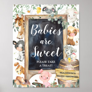 Farm Animals Greenery Baby's zijn lekker Treat Poster
