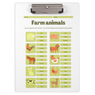 Farm Animals Identification Educational Worksheet Klembord