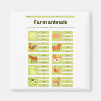 Farm Animals Identification Educational Worksheet Magneet