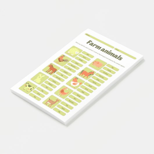 Farm Animals Identification Educational Worksheet Post-it® Notes (Schuin)