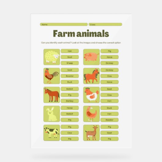 Farm Animals Identification Learning Worksheet (Recto)