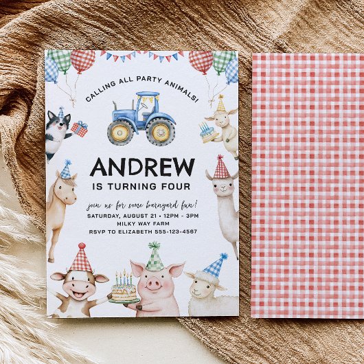 Farm Animals Kids Birthday Invitation